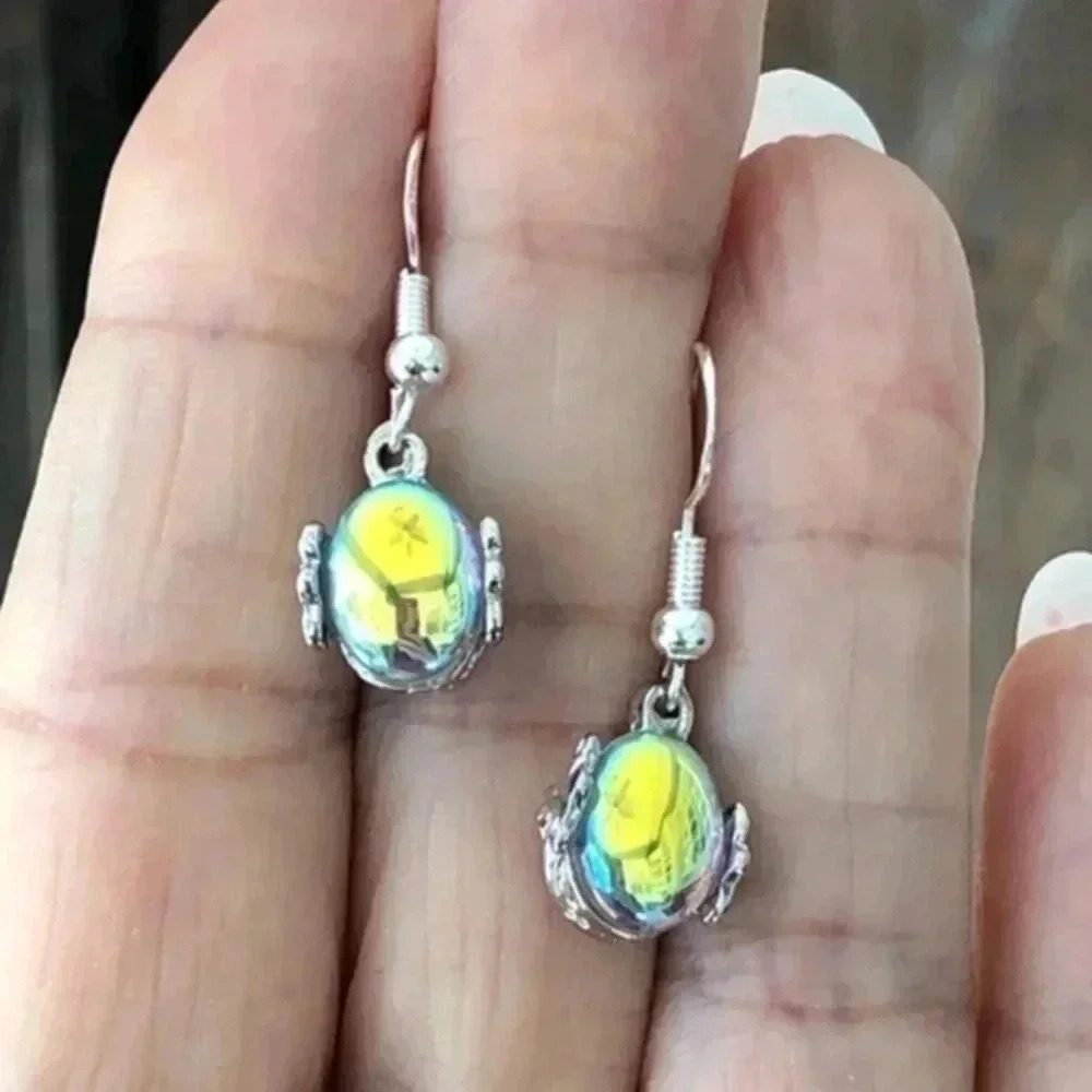 Pretty Iridescent Mirror 925 Sterling Silver Drop Earrings NWT